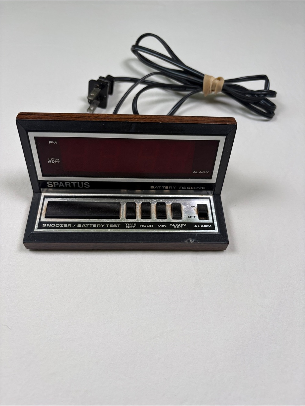 Black and Woodgrain Vintage Digital Alarm Clock
